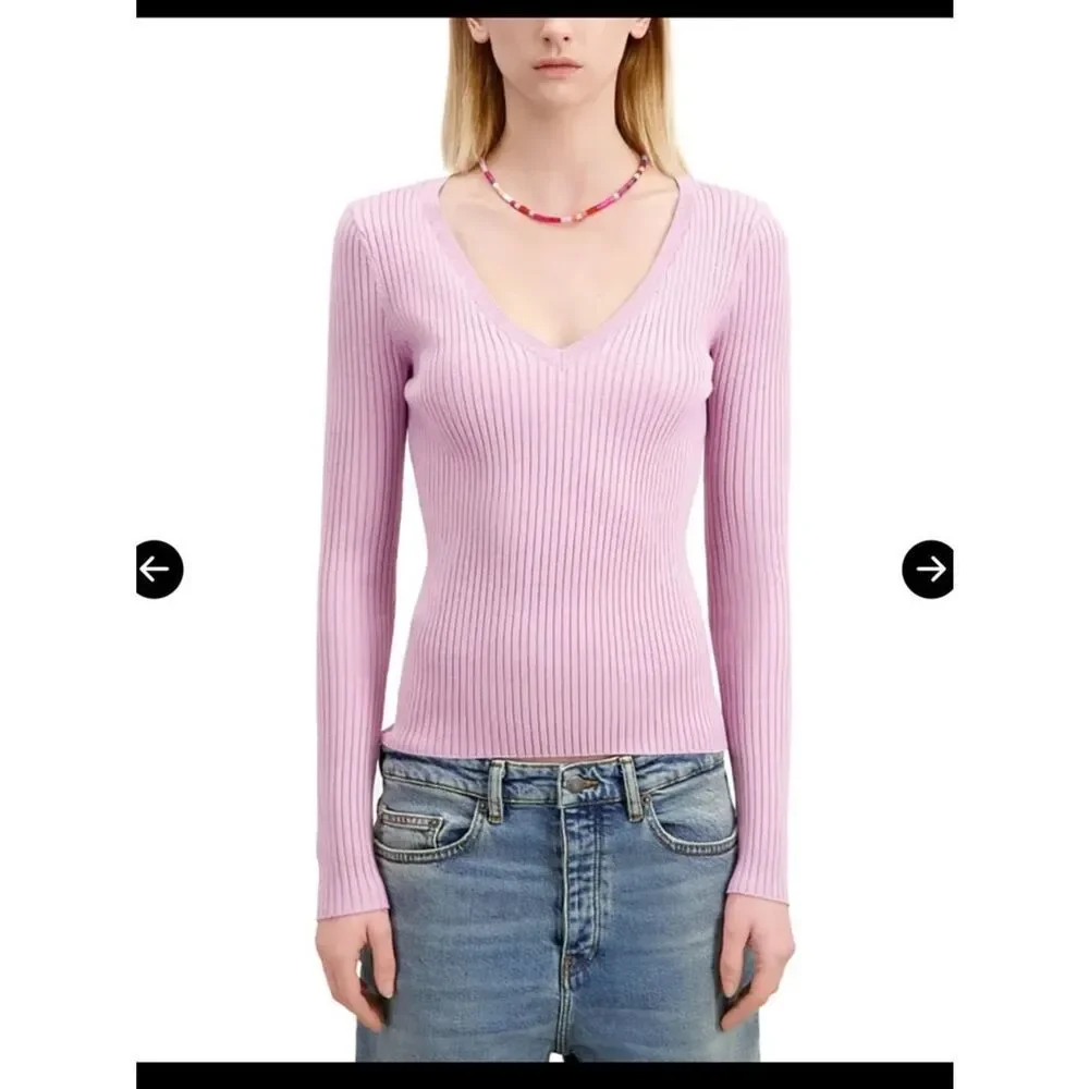 $215 The Kooples knitted pink V neck top sweater NWT